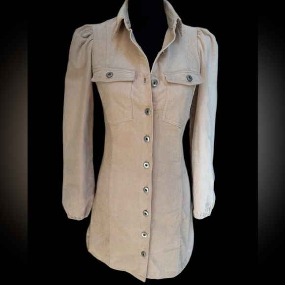 FOREVER 21 TAN CORDUROY BUTTON DOWN CASUAL WESTERN COWBOY MINI DRESS SIZE SM - Picture 2 of 7